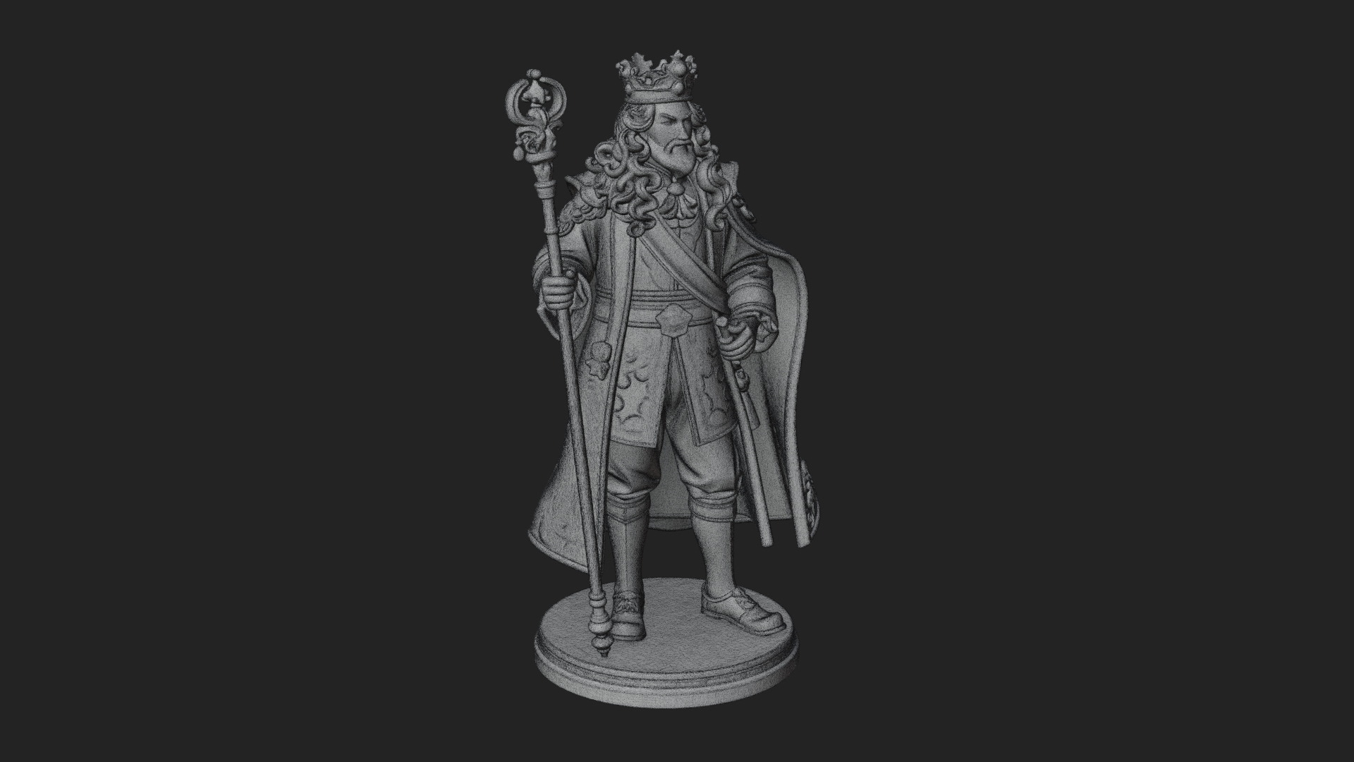 Crowned Bearded King Statue Design 8 3D Print Model 3D Model