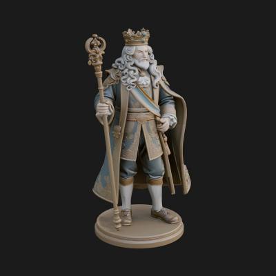 Crowned Bearded King Statue Design 8 3D Print Model