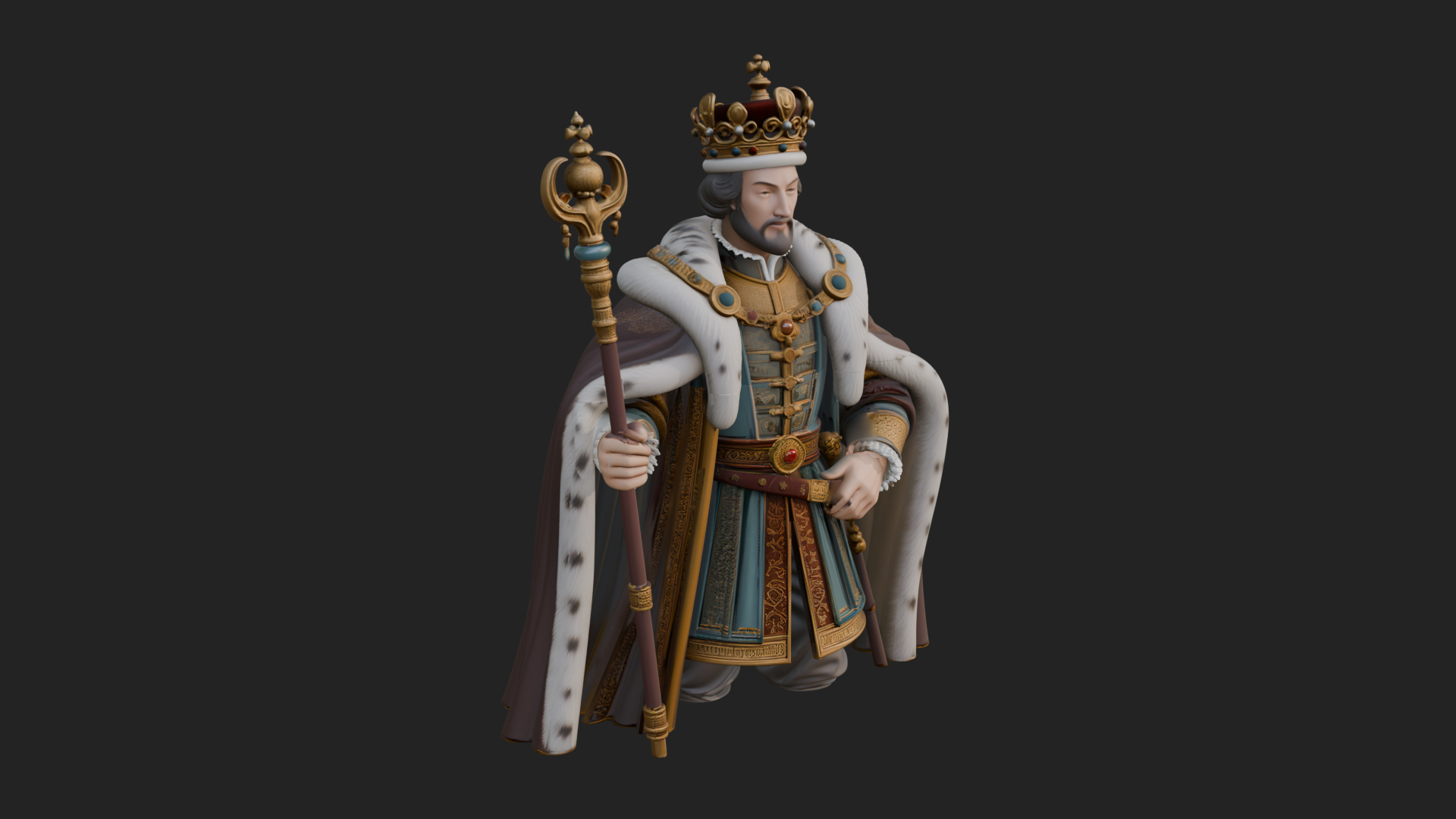Crowned Bearded King Statue Design 9 3D Print Model 3D Model