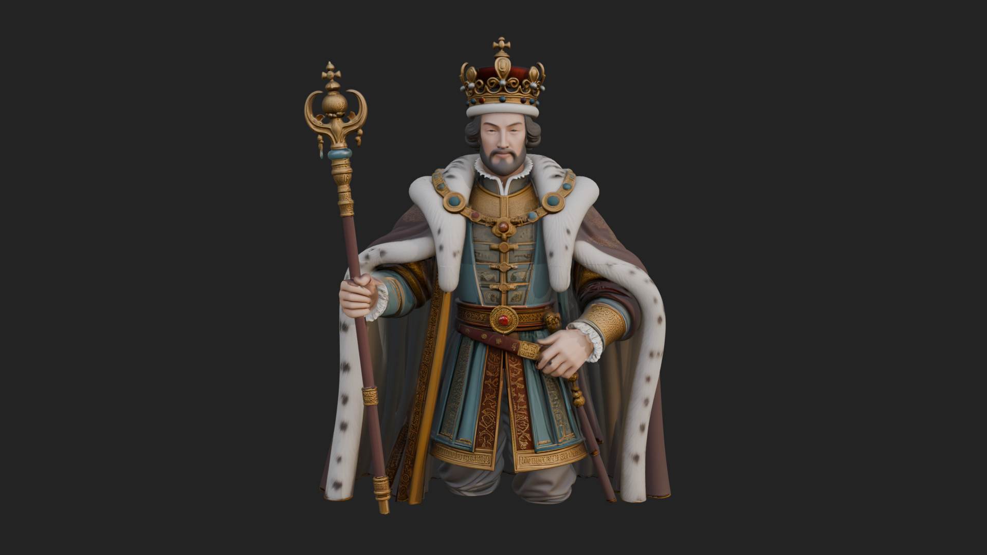 Crowned Bearded King Statue Design 9 3D Print Model 3D Model