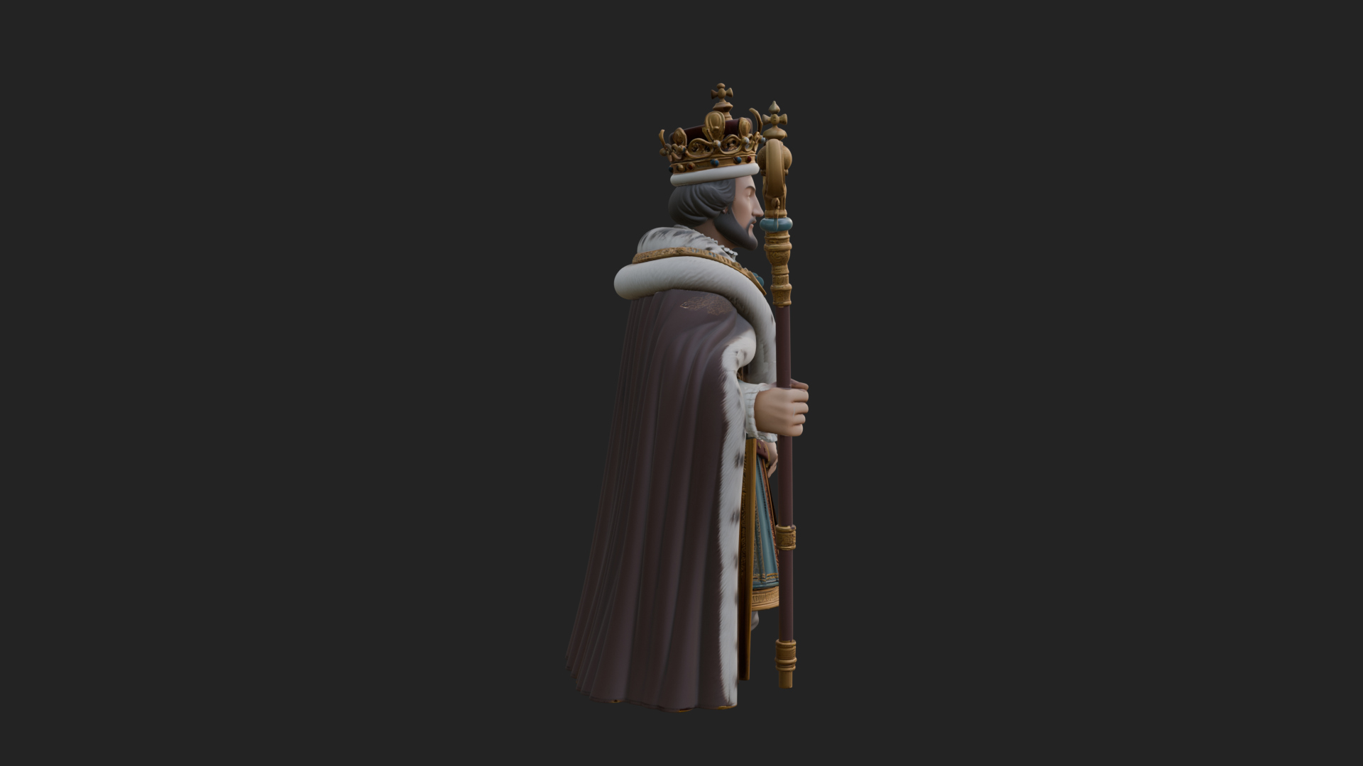 Crowned Bearded King Statue Design 9 3D Print Model 3D Model