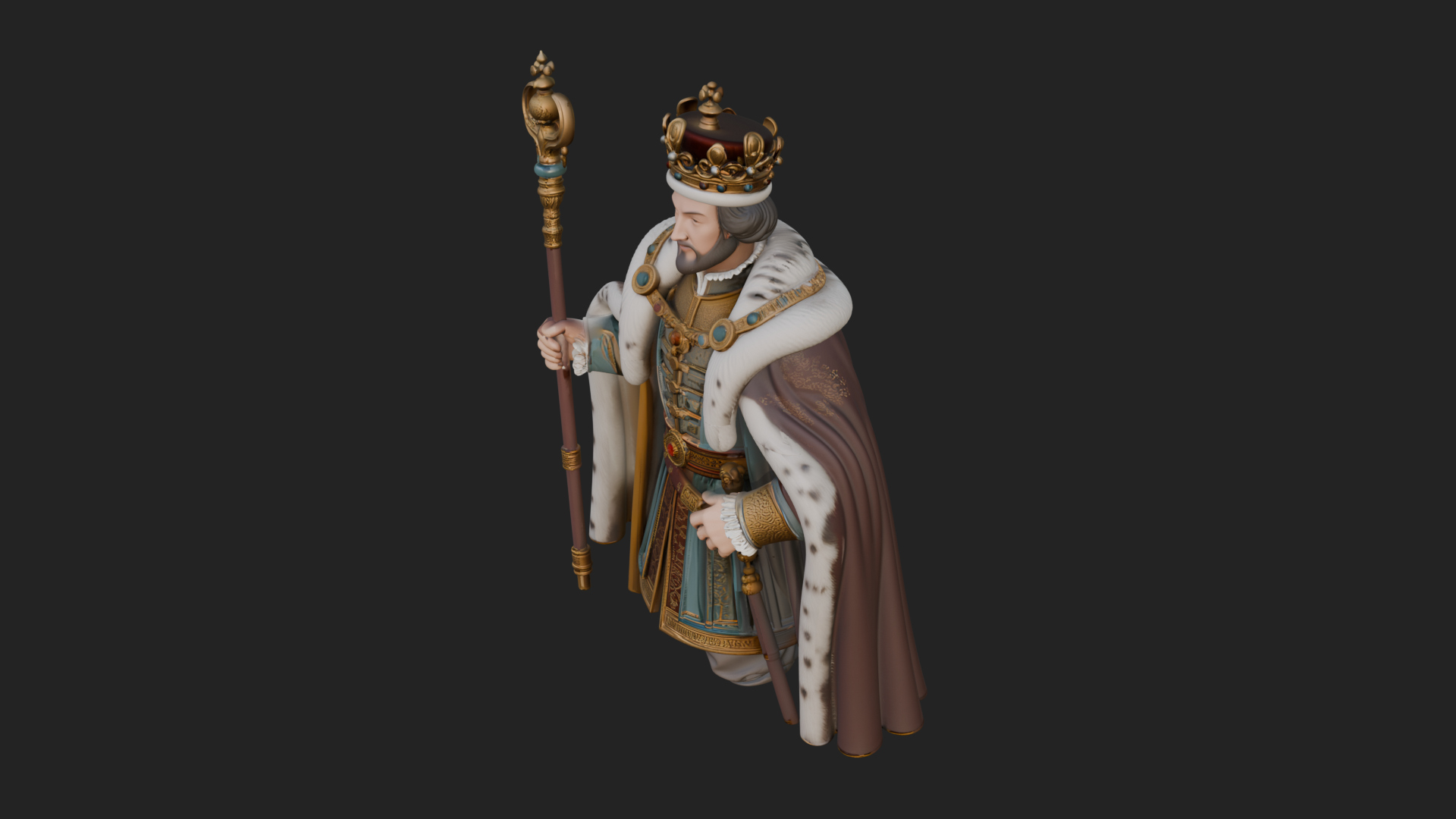 Crowned Bearded King Statue Design 9 3D Print Model 3D Model