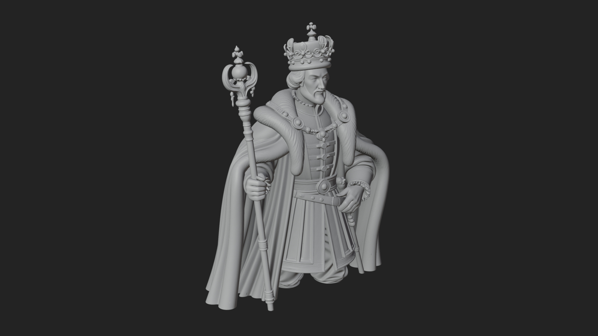Crowned Bearded King Statue Design 9 3D Print Model 3D Model