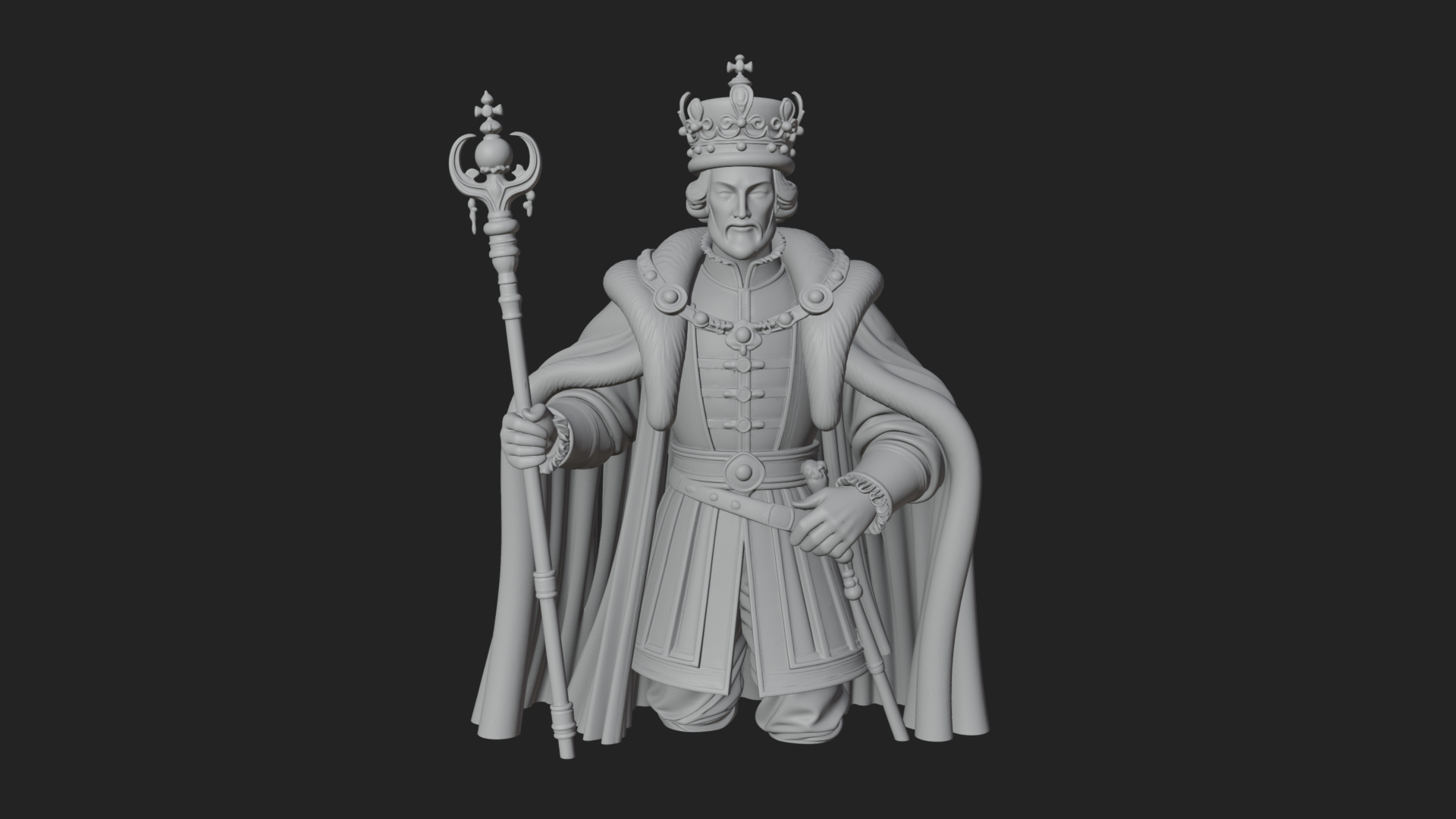 Crowned Bearded King Statue Design 9 3D Print Model 3D Model
