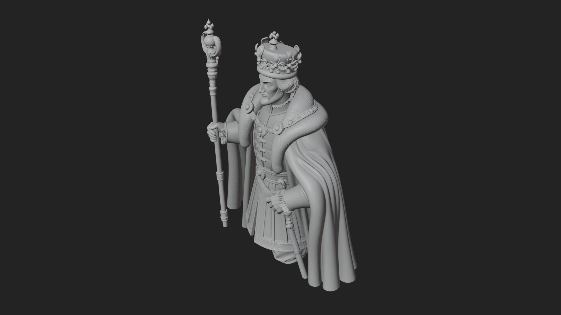 Crowned Bearded King Statue Design 9 3D Print Model 3D Model