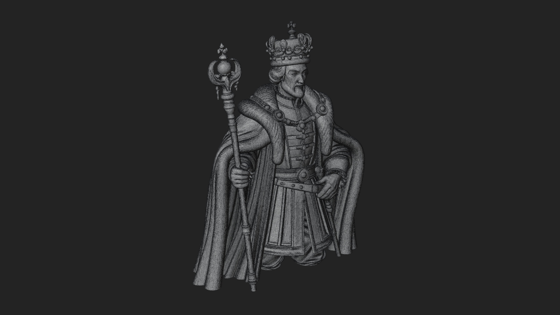 Crowned Bearded King Statue Design 9 3D Print Model 3D Model