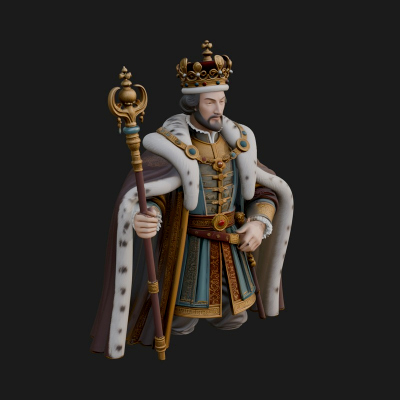 Crowned Bearded King Statue Design 9 3D Print Model