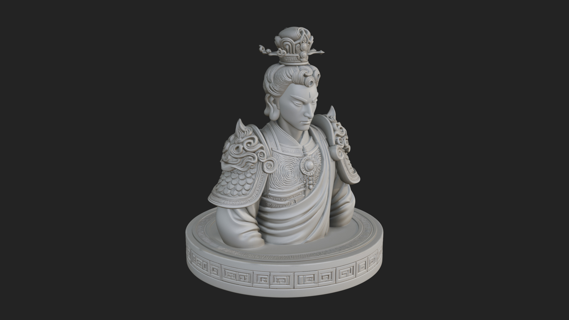 Crowned Bodhisattva Bust Statue Design 1 3D Print Model 3D Model