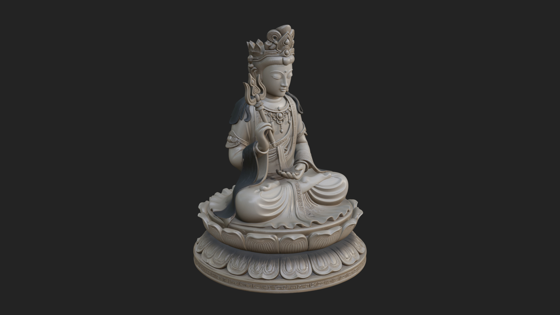 Crowned Bodhisattva Statue Design 14 3D Print Model 3D Model