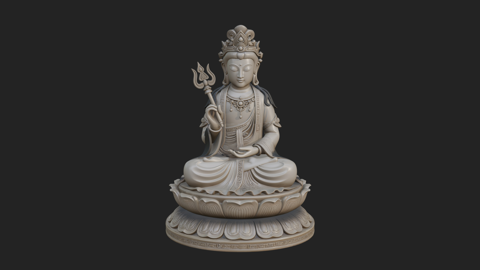 Crowned Bodhisattva Statue Design 14 3D Print Model 3D Model