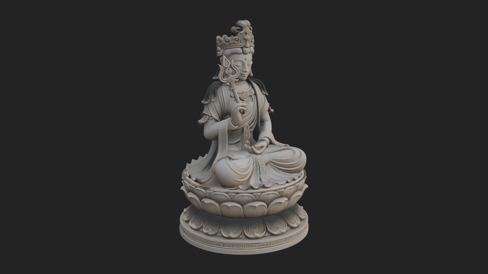 Crowned Bodhisattva Statue Design 16 3D Print Model 3D Model
