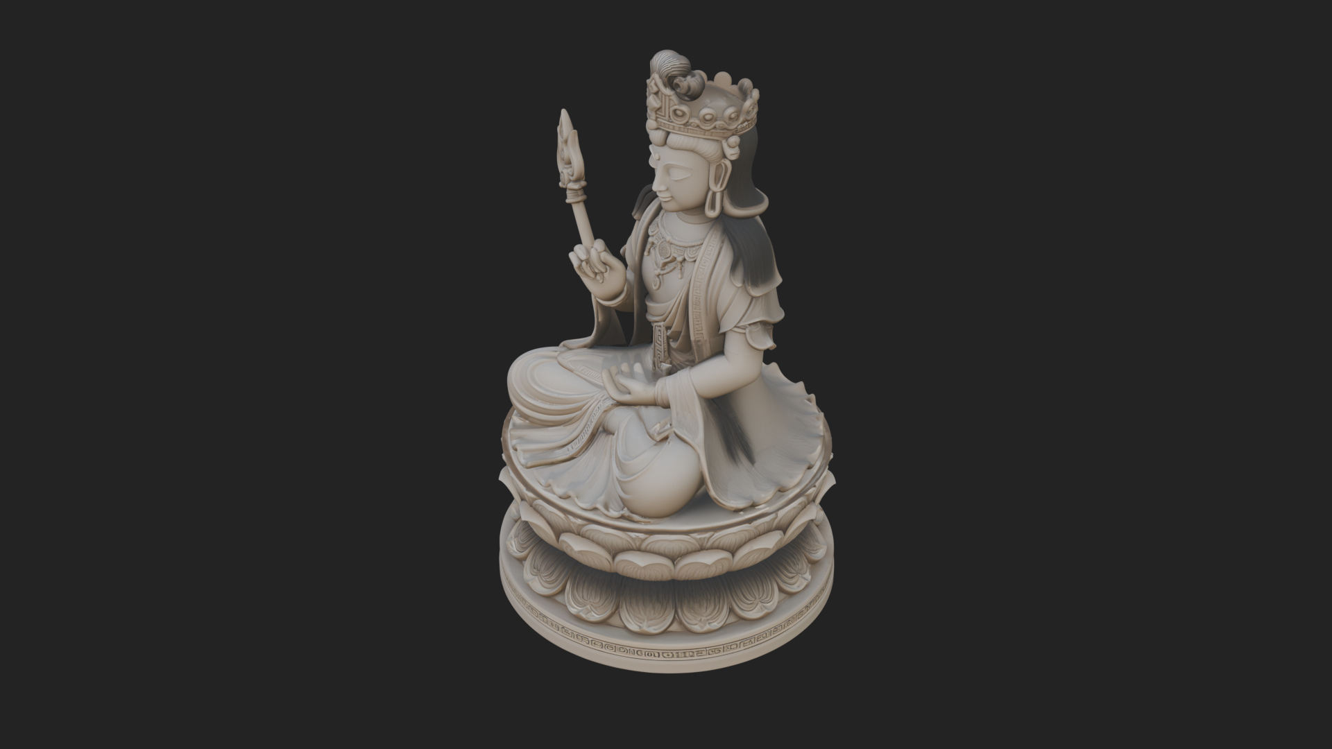 Crowned Bodhisattva Statue Design 16 3D Print Model 3D Model