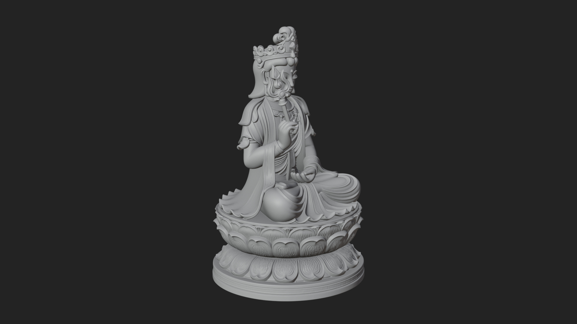 Crowned Bodhisattva Statue Design 16 3D Print Model 3D Model