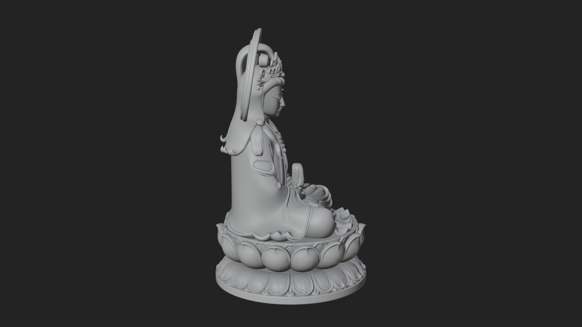 Crowned Bodhisattva Statue Design 19 3D Print Model 3D Model