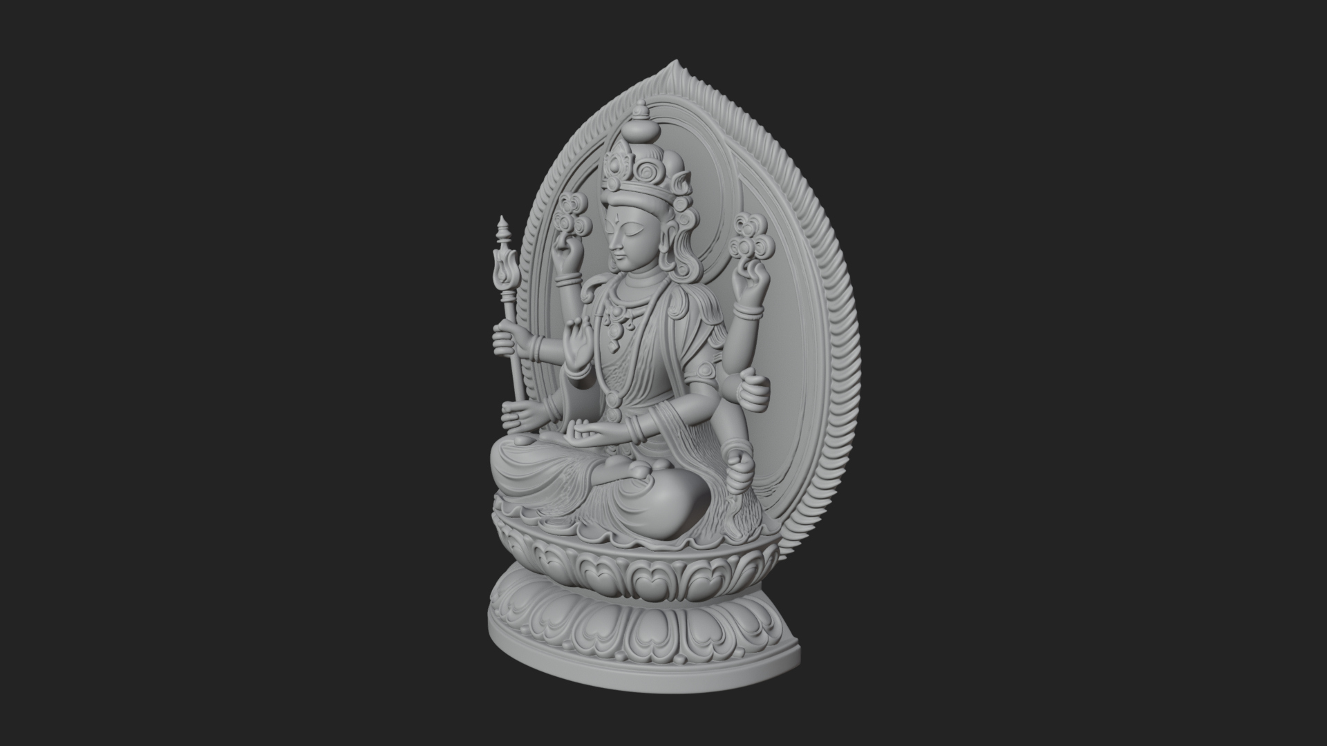Crowned Bodhisattva Statue Design 5 3D Print Model 3D Model