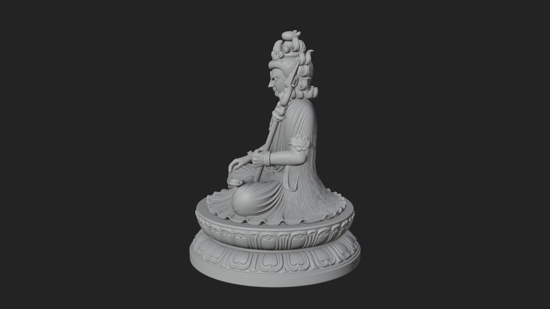 Crowned Bodhisattva Statue Design 9 3D Print Model 3D Model
