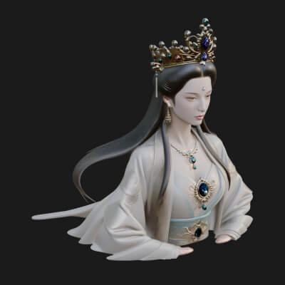 Crowned Chinese Woman Bust Statue Design 1 3D Print Model
