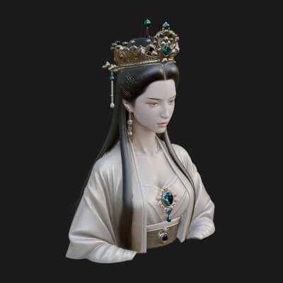 Crowned Chinese Woman Bust Statue Design 2 3D Print Model