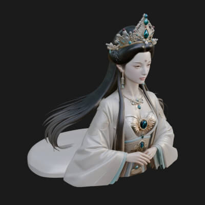 Crowned Chinese Woman Bust Statue Design 3 3D Print Model