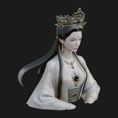 Crowned Chinese Woman Bust Statue Design 4 3D Print Model