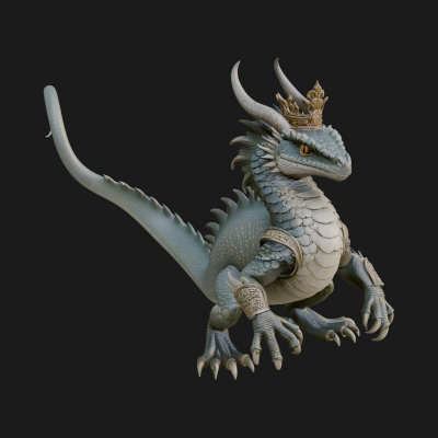 Crowned Dragon Statue Design 1 3D Print Model