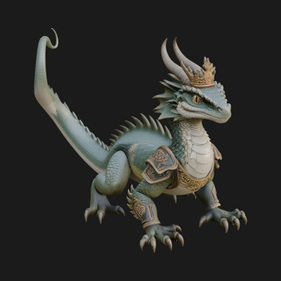 Crowned Dragon Statue Design 2 3D Print Model