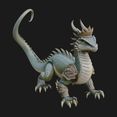 Crowned Dragon Statue Design 3 3D Print Model