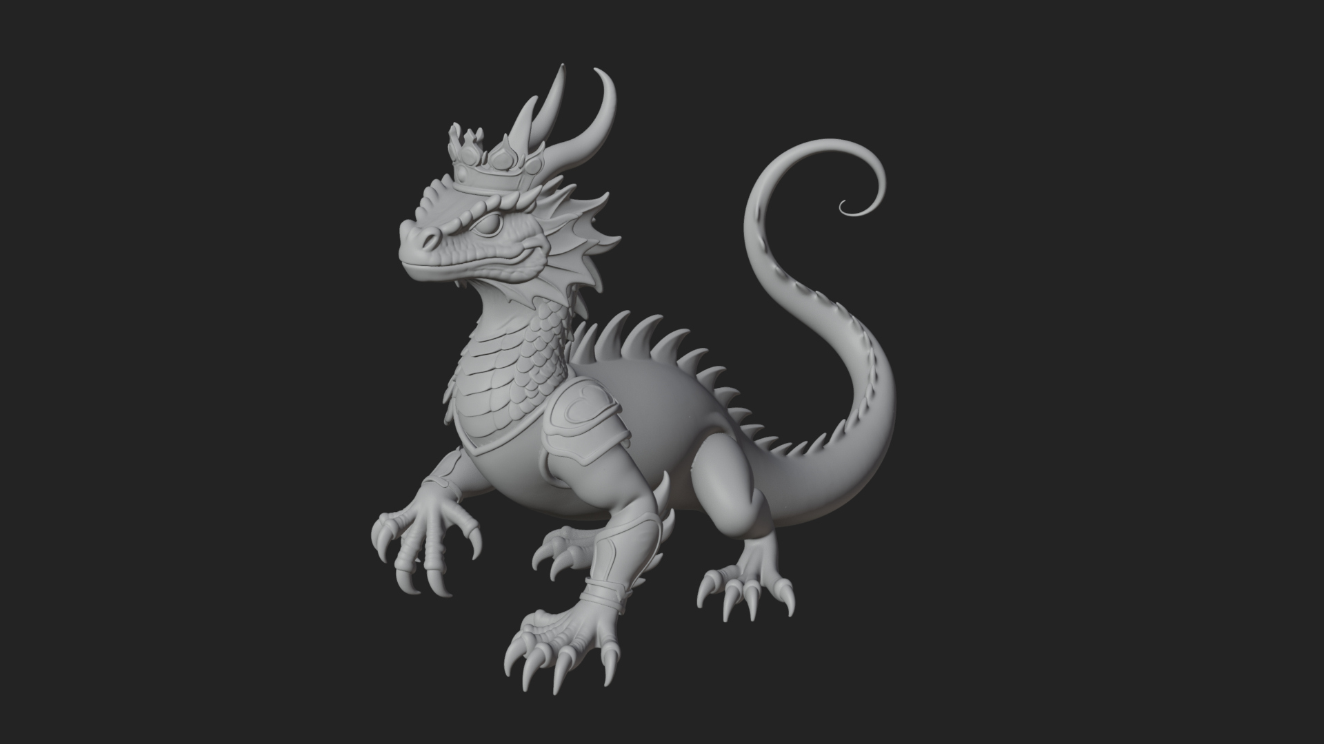 Crowned Dragon Statue Design 4 3D Print Model 3D Model
