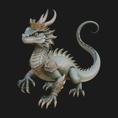 Crowned Dragon Statue Design 4 3D Print Model