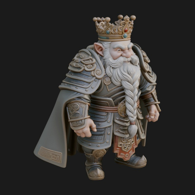 Crowned Dwarf King Statue Design 1 3D Print Model