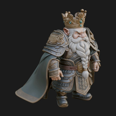 Crowned Dwarf King Statue Design 3 3D Print Model