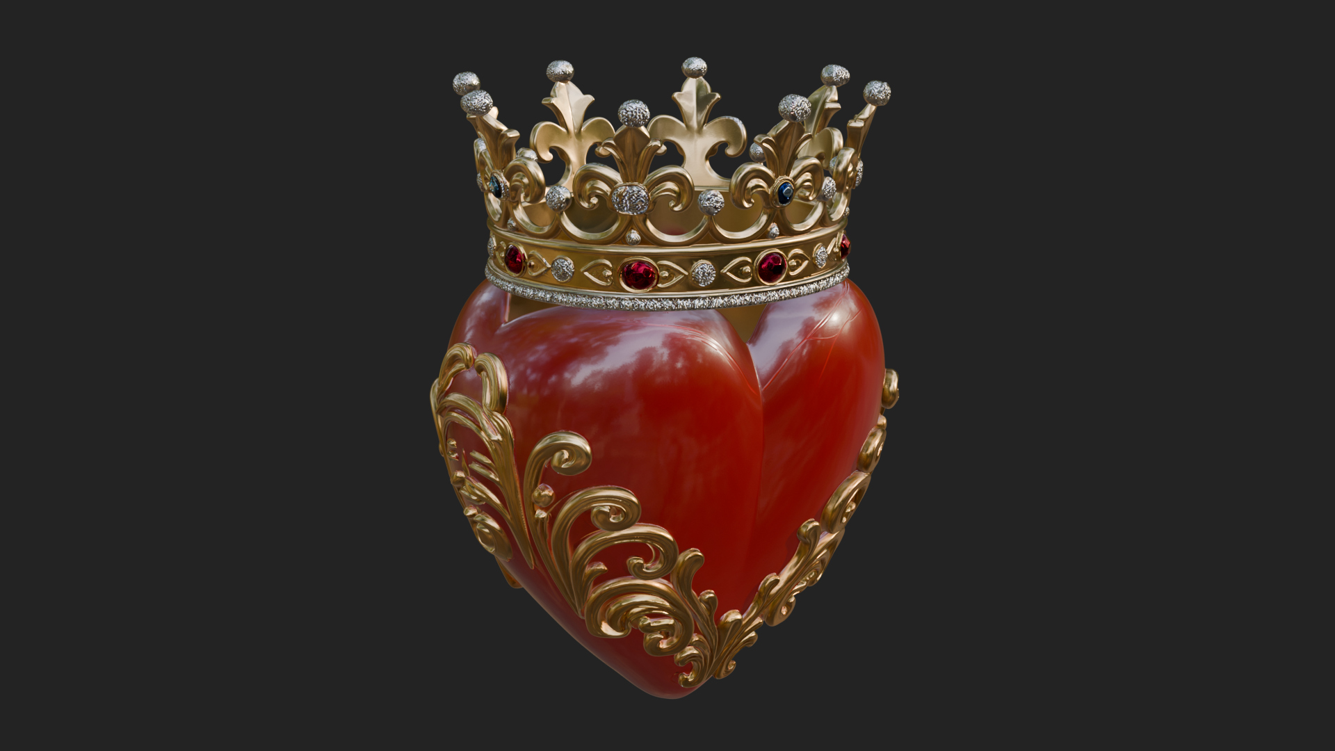 Crowned Filigree Heart Ornament Design 5 3D Print Model 3D Model