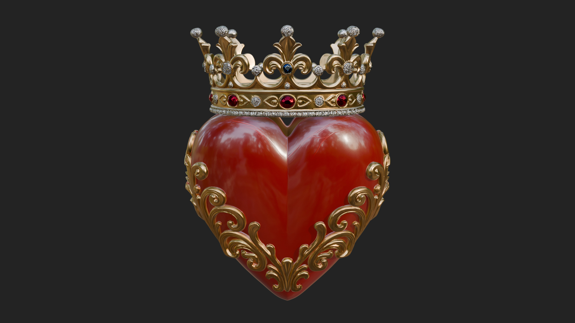 Crowned Filigree Heart Ornament Design 5 3D Print Model 3D Model