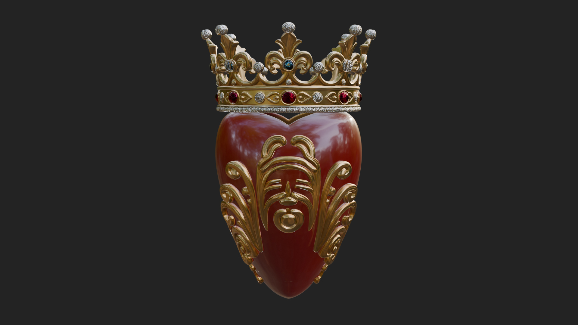 Crowned Filigree Heart Ornament Design 5 3D Print Model 3D Model