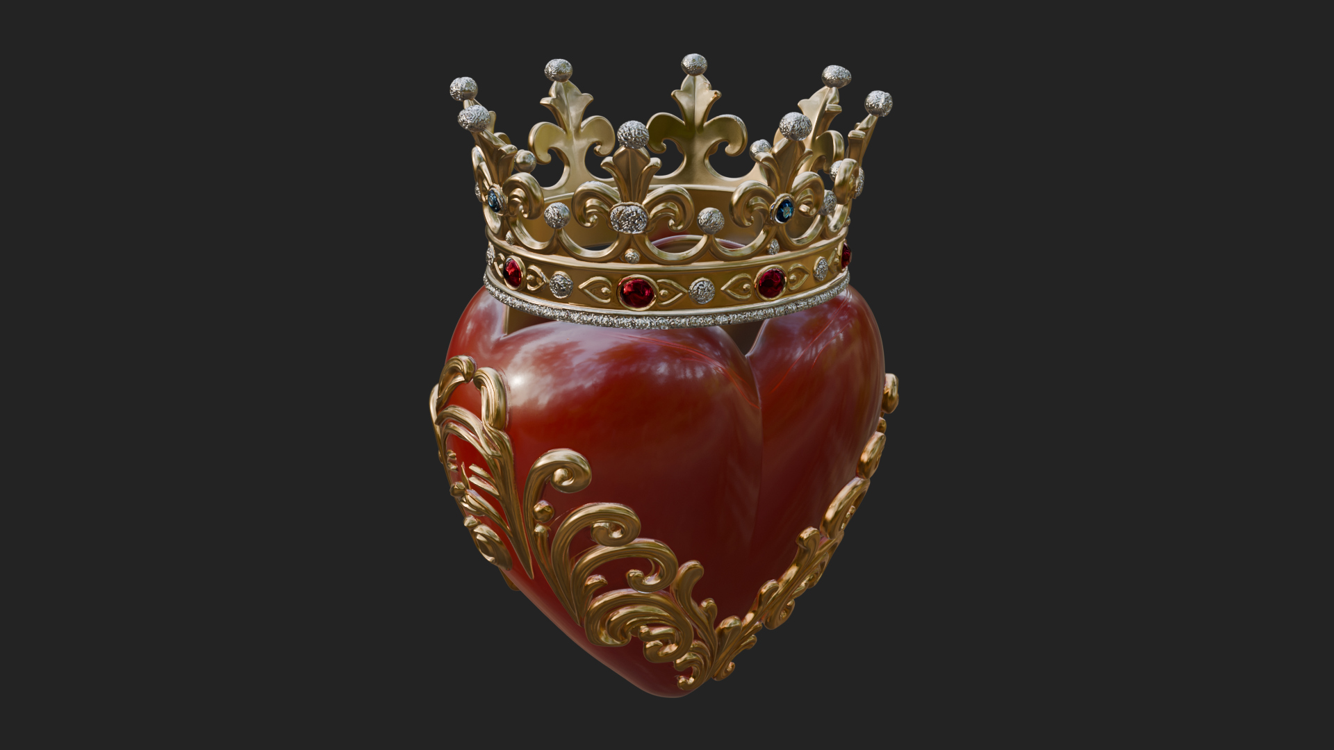Crowned Filigree Heart Ornament Design 5 3D Print Model 3D Model