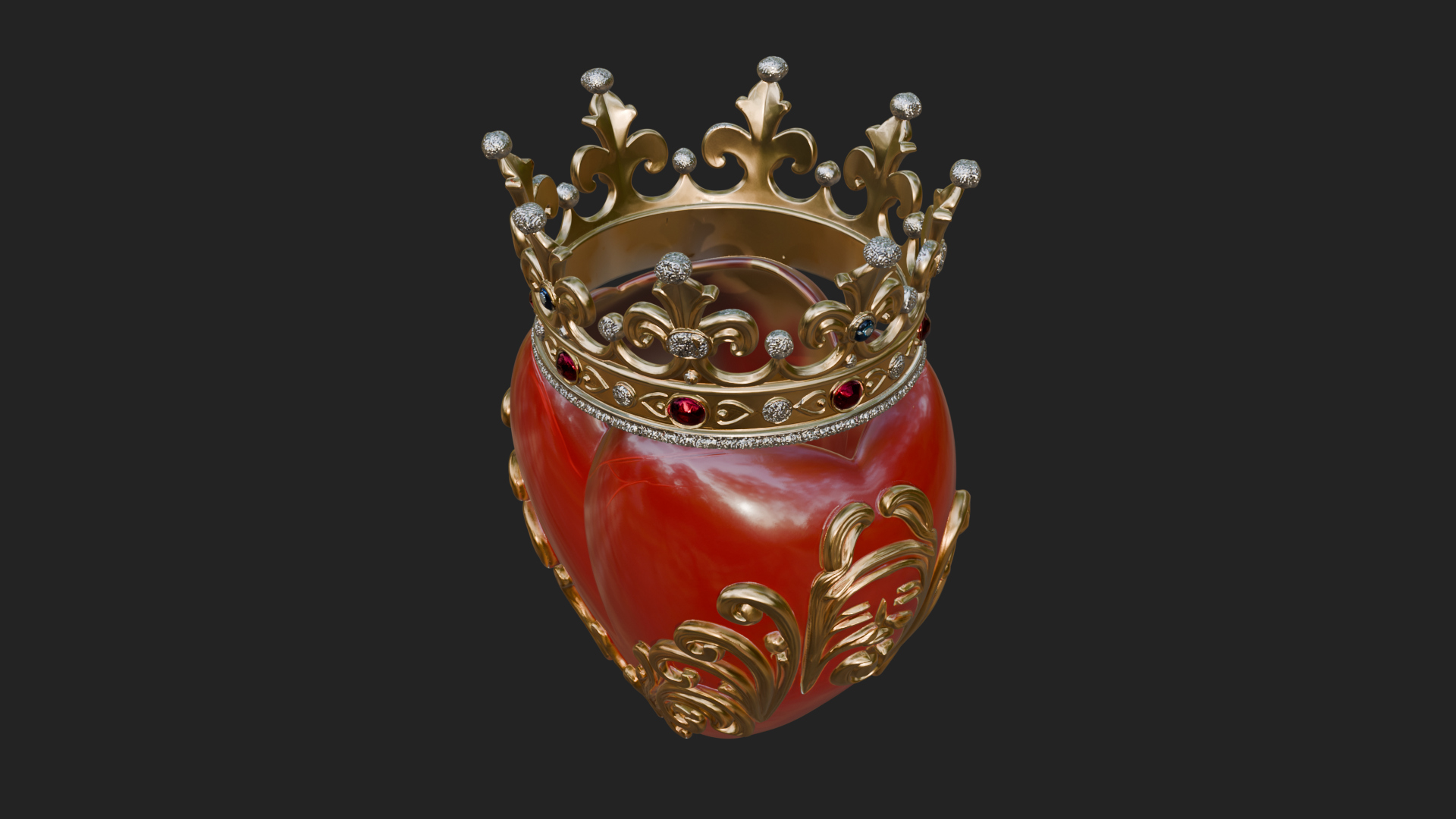 Crowned Filigree Heart Ornament Design 5 3D Print Model 3D Model