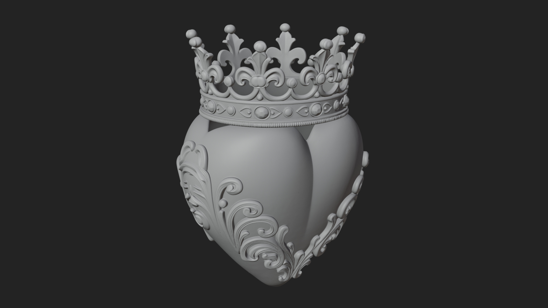 Crowned Filigree Heart Ornament Design 5 3D Print Model 3D Model