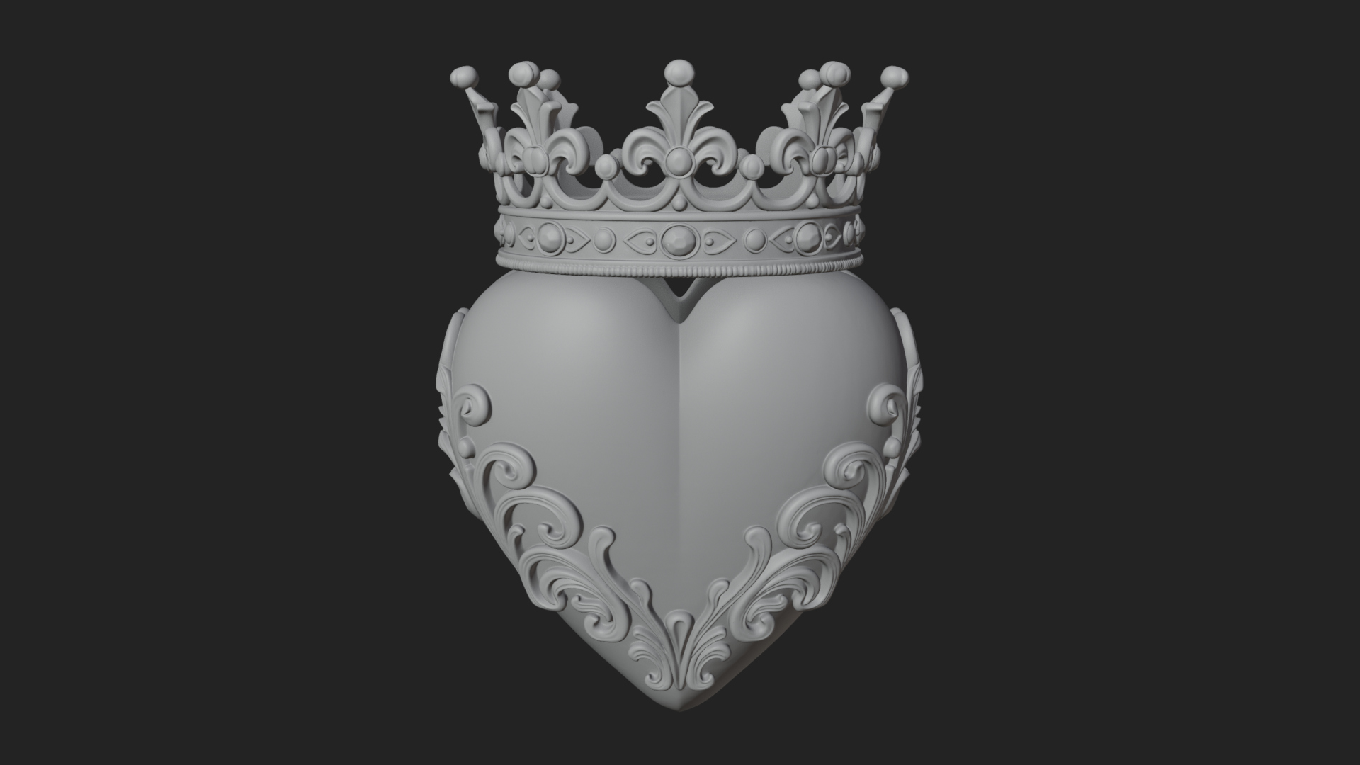 Crowned Filigree Heart Ornament Design 5 3D Print Model 3D Model