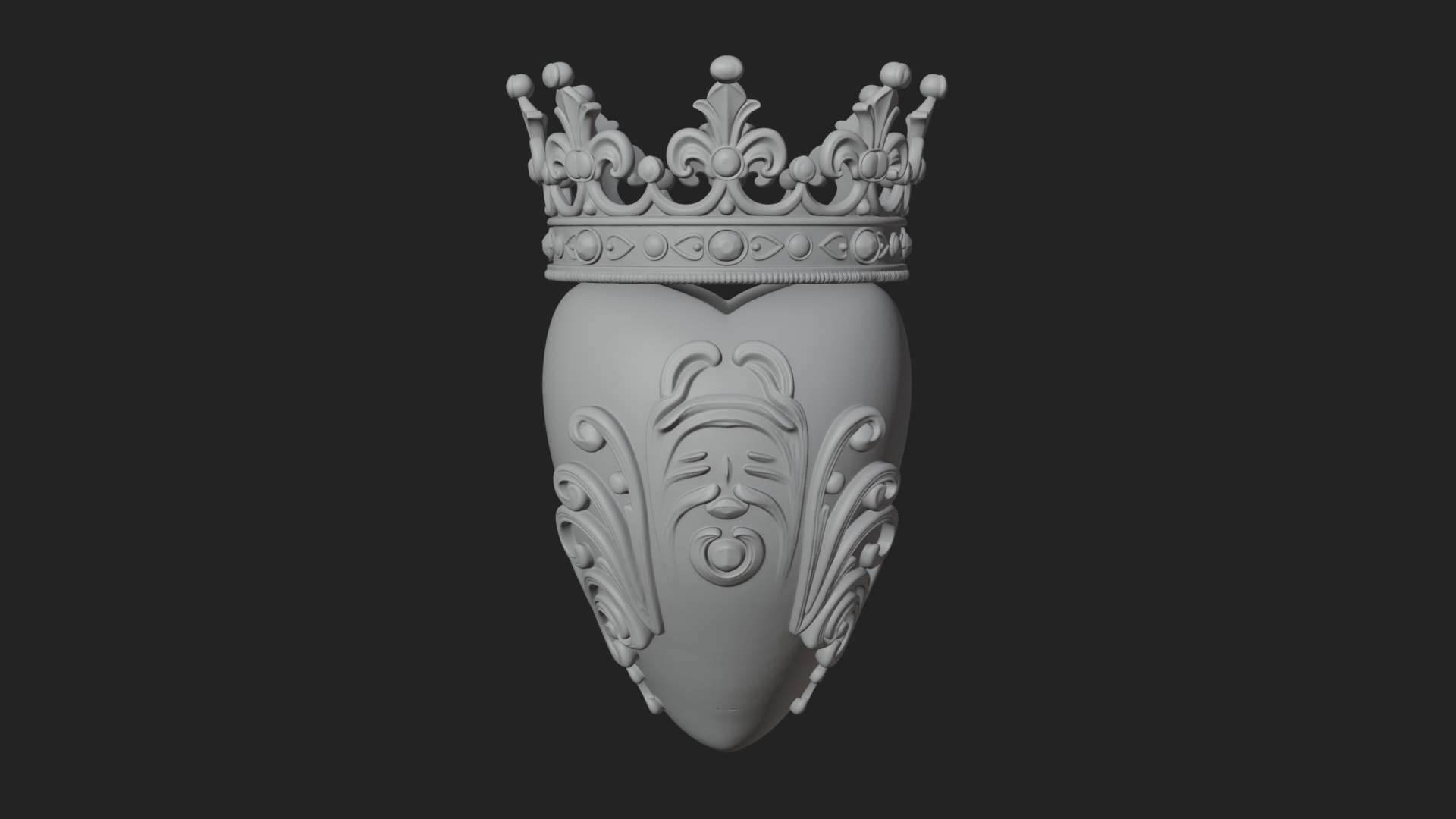 Crowned Filigree Heart Ornament Design 5 3D Print Model 3D Model