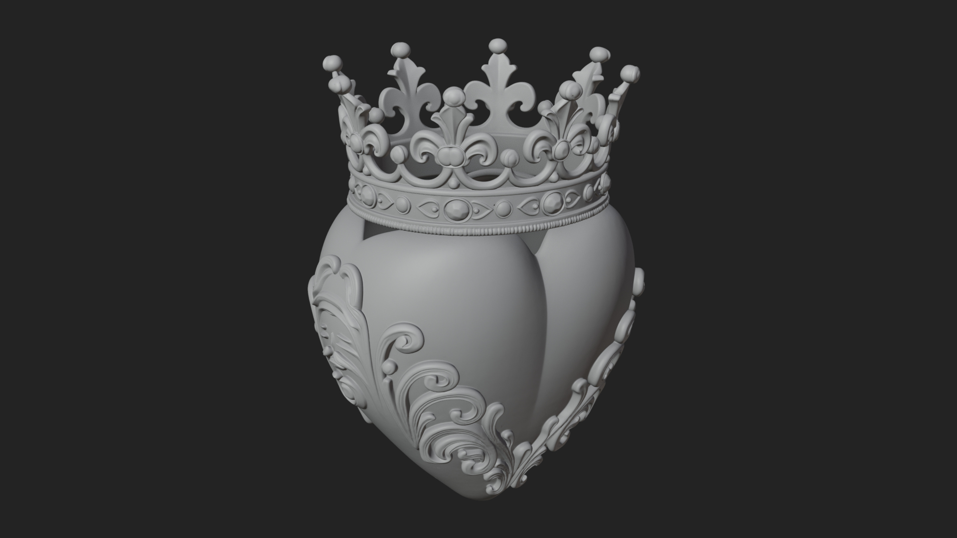 Crowned Filigree Heart Ornament Design 5 3D Print Model 3D Model