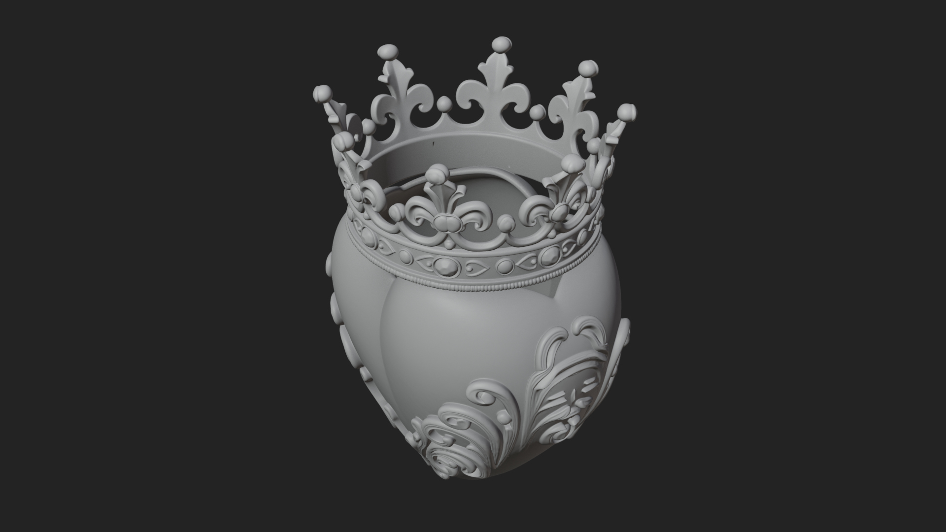 Crowned Filigree Heart Ornament Design 5 3D Print Model 3D Model