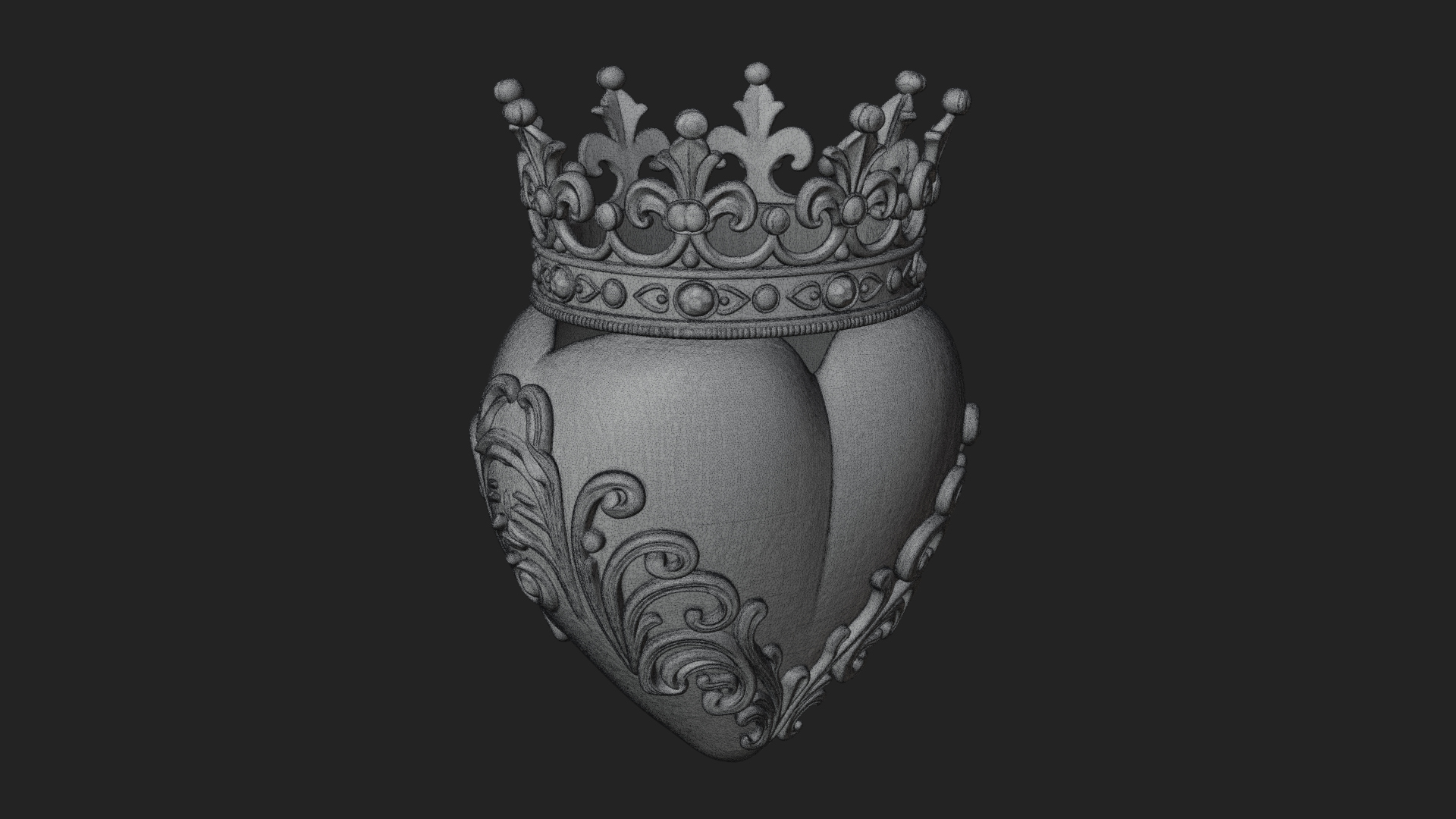 Crowned Filigree Heart Ornament Design 5 3D Print Model 3D Model