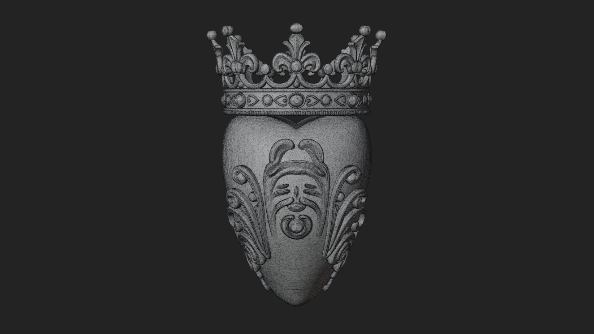 Crowned Filigree Heart Ornament Design 5 3D Print Model 3D Model