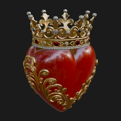 Crowned Filigree Heart Ornament Design 5 3D Print Model