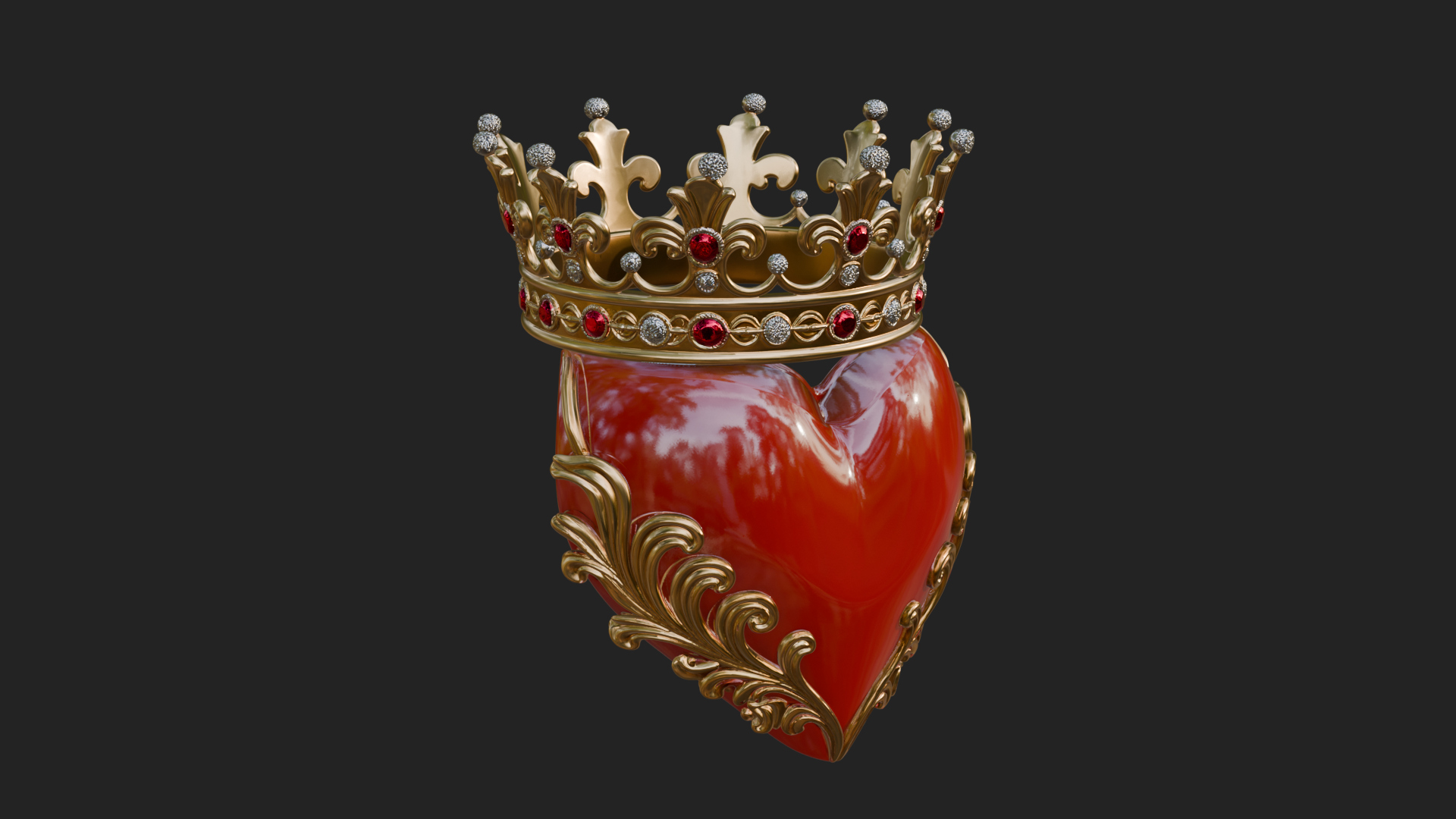 Crowned Filigree Heart Ornament Design 6 3D Print Model 3D Model