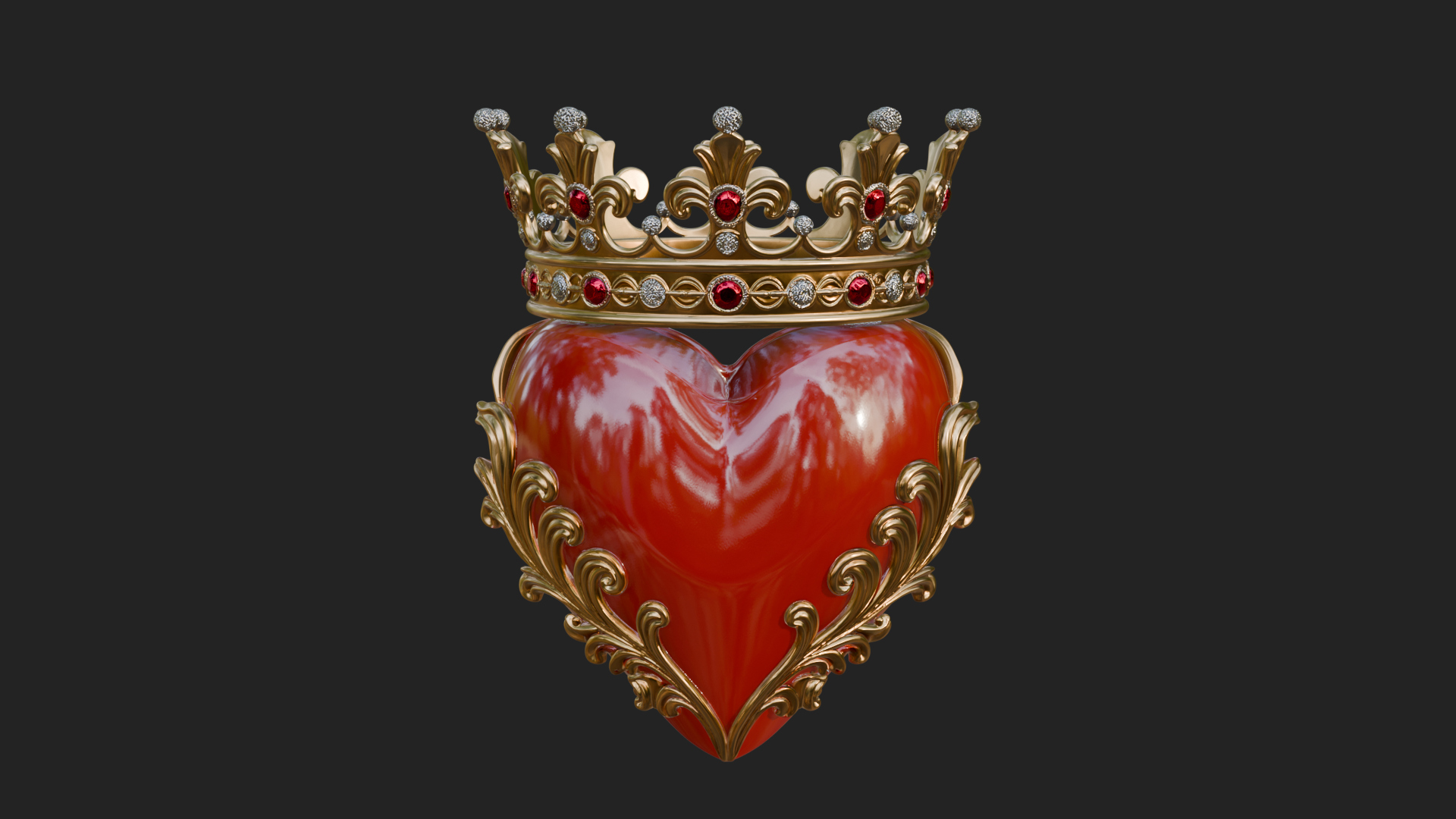 Crowned Filigree Heart Ornament Design 6 3D Print Model 3D Model