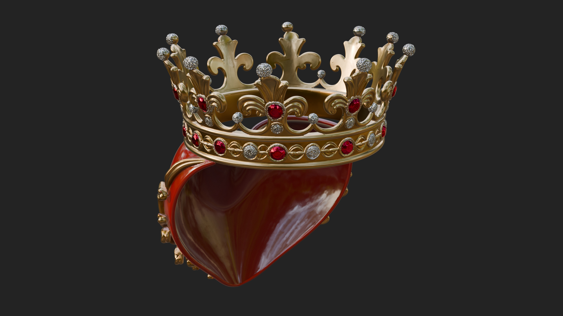 Crowned Filigree Heart Ornament Design 6 3D Print Model 3D Model