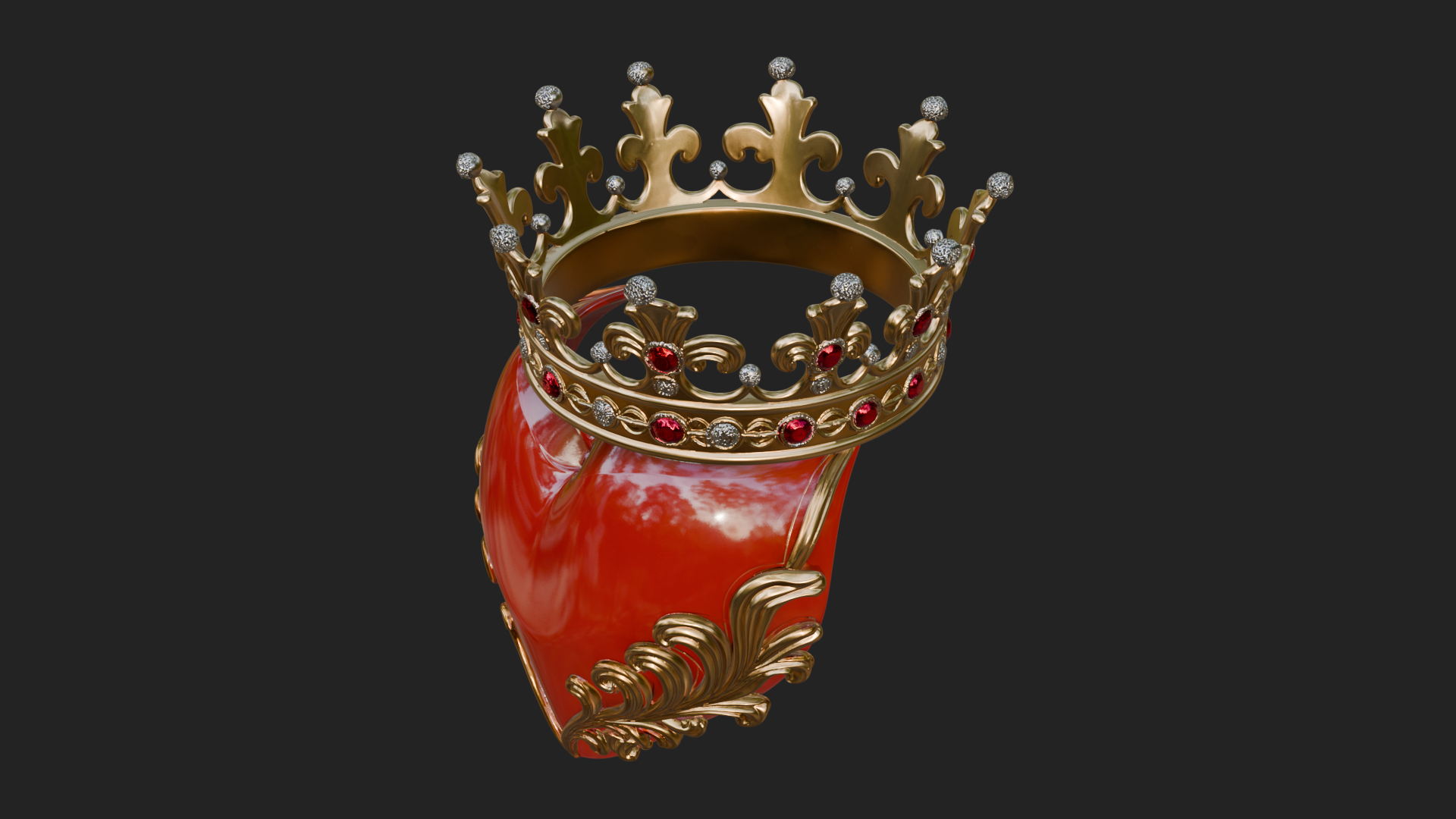 Crowned Filigree Heart Ornament Design 6 3D Print Model 3D Model