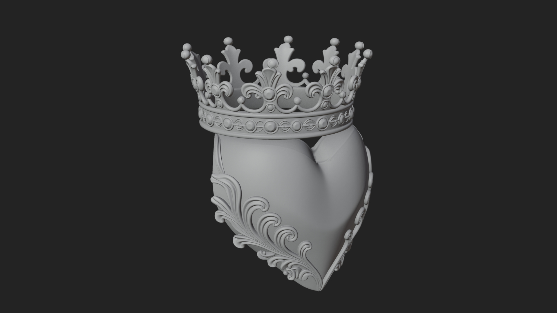 Crowned Filigree Heart Ornament Design 6 3D Print Model 3D Model