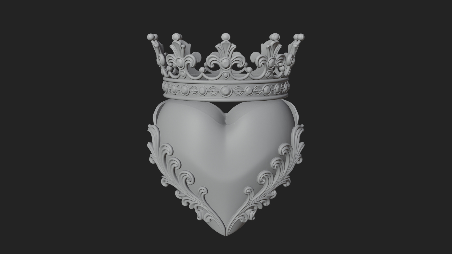 Crowned Filigree Heart Ornament Design 6 3D Print Model 3D Model